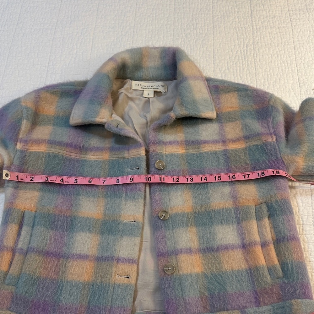 Saltwater LUXE Wool NWOT small teddy Multicolor Plaid Teddy Jacket RET $196 - Picture 7 of 10